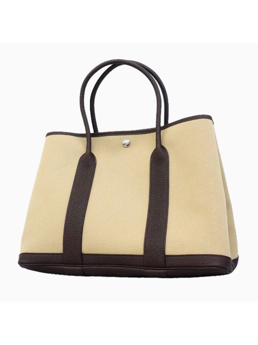Hermes Tote Bag Garden Party PM Toile Officier Beige Rouge Sellier Silver